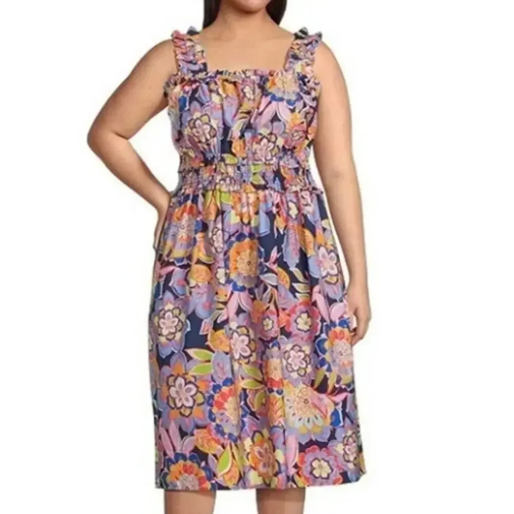 $138 Eliza J 100% Cotton Floral Print Midi Dress 20W NWT - Picture 3 of 12